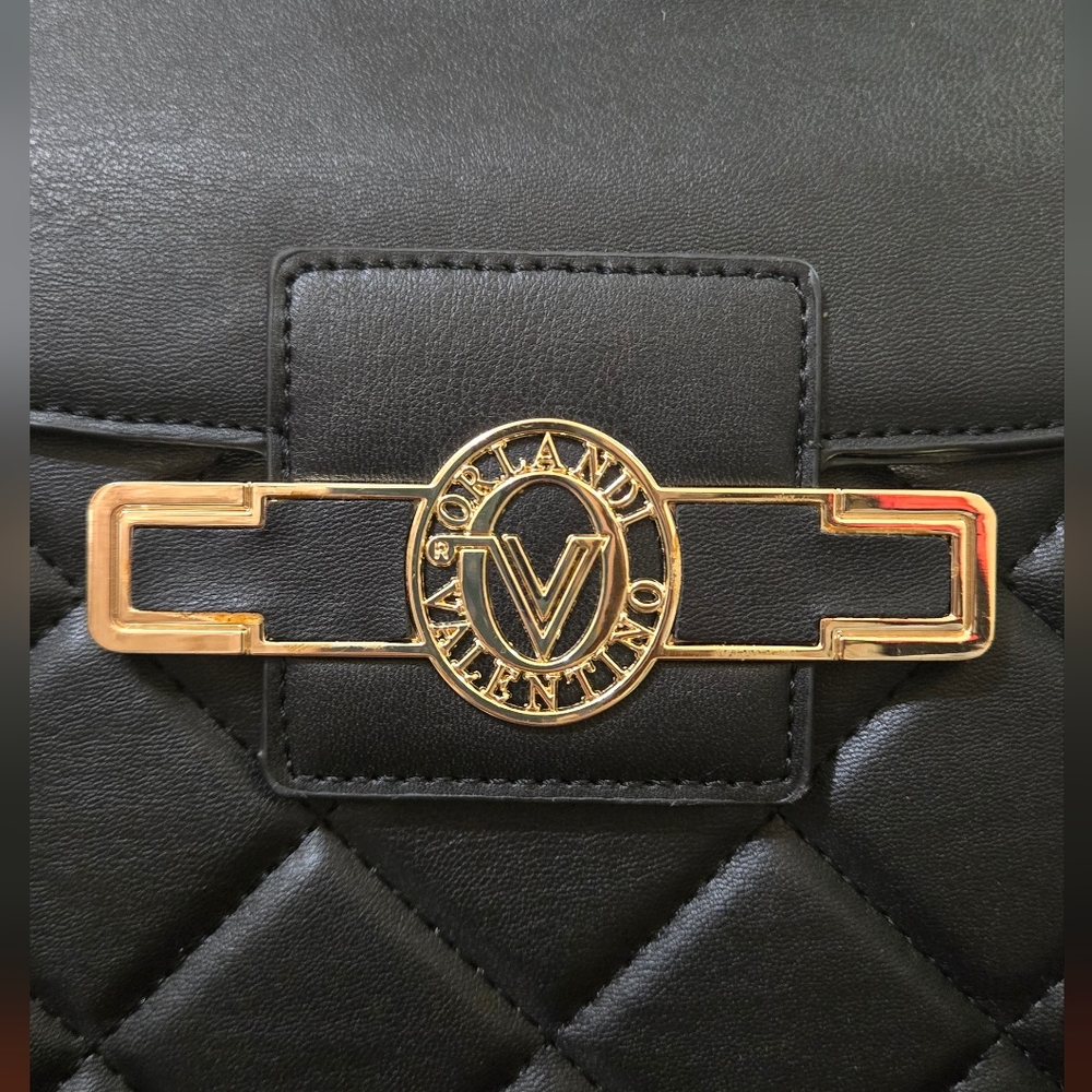 Valentino Orlandi Black Quilted Satchel with Gold Accent - Picture 4 of 12